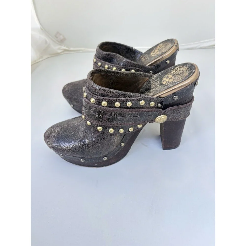 Vince Camuto Christies Clogs Shoes Brown Distressed Leather Slip On Women's 7.5